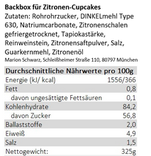 Lade das Bild in den Galerie-Viewer, Zutatenverzeichnis und Nährwertangaben der Backbox für Zitronen-Cupcakes