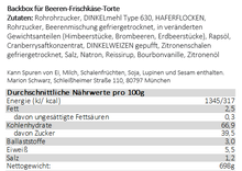 Lade das Bild in den Galerie-Viewer, Zutatenverzeichnis und Nährwertangaben der Backbox für Beeren-Frischkäse-Torte